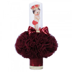 Set trusou si lumanare pentru botez de baieti, visiniu, coroana de print si "cu mult drag de la nasi", 8 piese, Recostore, REC1814