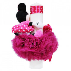 Set trusou si lumanare pentru botez de fete, Minnie Mouse, ciclame, 8 piese, Recostore, REC1834