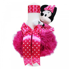 Set trusou si lumanare pentru botez de fete, Minnie Mouse, ciclame, 8 piese, Recostore, REC1834