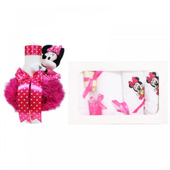 Set trusou si lumanare pentru botez de fete, Minnie Mouse, ciclame, 8 piese, Recostore, REC1834