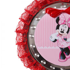 Tavita rotunda cu Minnie Mouse pentru taierea motului, 30 cm, dantela rosie, 6 piese, Recostore, REC1969/9