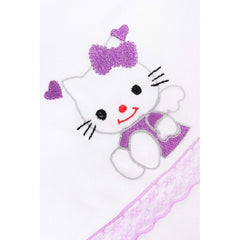 Trusou botez brodat cu Hello Kitty, alb-lila, 7 piese, Recostore, REC1753