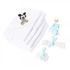 Trusou botez brodat cu Mickey Mouse, alb-bleu, 7 piese, Recostore, REC1765