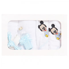 Trusou botez brodat cu Mickey Mouse, alb-bleu, 7 piese, Recostore, REC1765