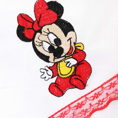 Trusou botez brodat cu Minnie Mouse, alb-rosu, 7 piese, Recostore, REC1766