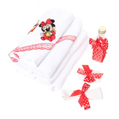 Trusou botez brodat cu Minnie Mouse, alb-rosu, 7 piese, Recostore, REC1766