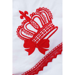 Trusou brodat cu coroana pentru botez de fete, 7 piese, rosu, Recostore, REC2239