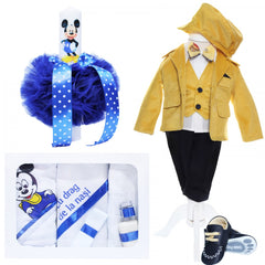 Trusou complet pentru botez baieti, sacou din catifea, trusou imprimat cu Mickey Mouse, lumanare cu Mickey Mouse si pantofiori, bleumarin-galben, 13 piese, Recostore, REC2117