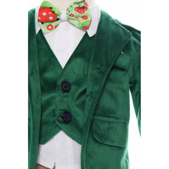 Trusou complet pentru botez baieti, sacou verde din catifea, trusou brodat cu drag de la nasi, lumanare glob cu ursuleti de plus si pantofiori, verde, 14 piese, Recostore, REC2122